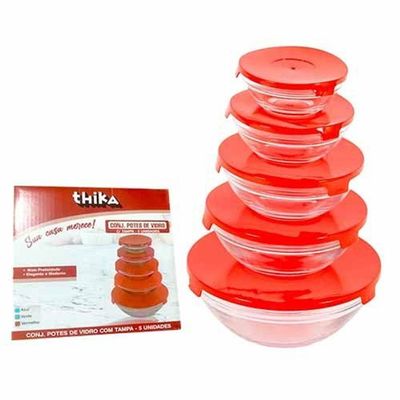 Conjunto 5 Potes De Vidro Hermetico Com Tampa Kit Vasilha Hermética Para Guardar Comida Doce Feijão Na Geladeira Sortido