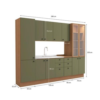 Cozinha Modulada Pixel Kappesberg 100% Mdp Canela-verde Frevo 280cm