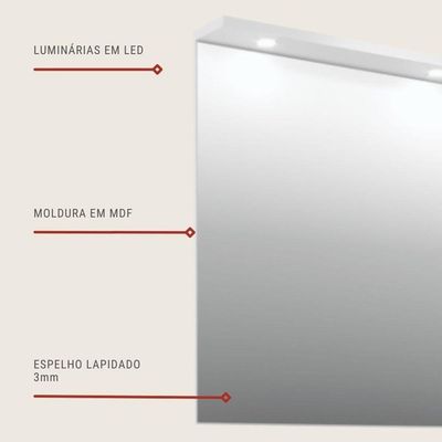 Espelho Para Banheiro Com Led 80cm Mdf Rosa - On Móveis