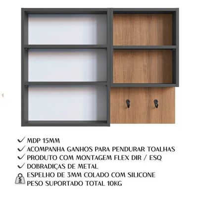 Conjunto Gabinete Com Cuba E Espelheira 80cm Mel Grafite Proddy Mel