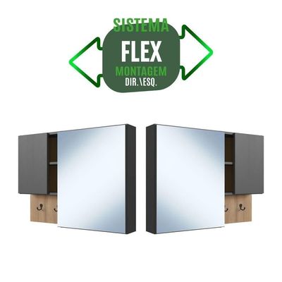 Conjunto Gabinete Com Cuba E Espelheira 80cm Mel Grafite Proddy Mel