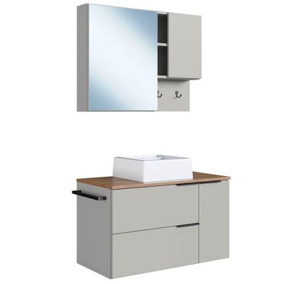 Conjunto Gabinete Com Cuba E Espelheira 80cm Mel Arenas Proddy Mel