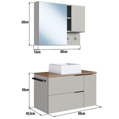 Conjunto Gabinete Com Cuba E Espelheira 80cm Mel Arenas Proddy Mel