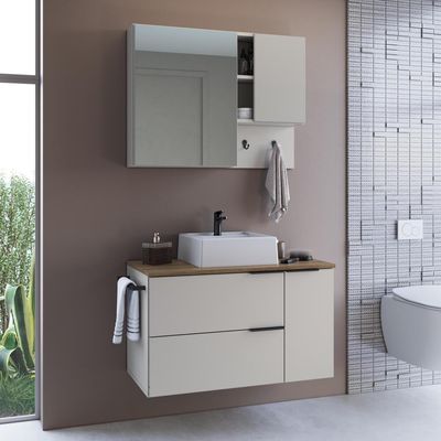 Conjunto Gabinete Com Cuba E Espelheira 80cm Mel Arenas Proddy Mel
