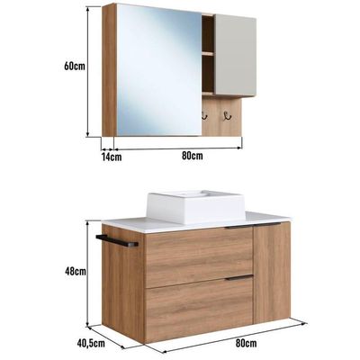 Conjunto Gabinete Com Cuba E Espelheira 80cm Mel Branco Arenas Proddy Mel