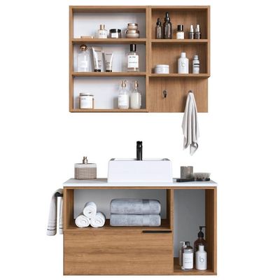 Conjunto Gabinete Com Cuba E Espelheira 80cm Mel Branco Arenas Proddy Mel