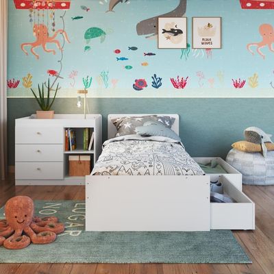 Berço Infantil Multifuncional Menino Menina 194cm Com Cômoda, Trocador E Gavetões Com Rodas Branco