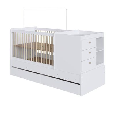 Berço Infantil Multifuncional Menino Menina 194cm Com Cômoda, Trocador E Gavetões Com Rodas Branco