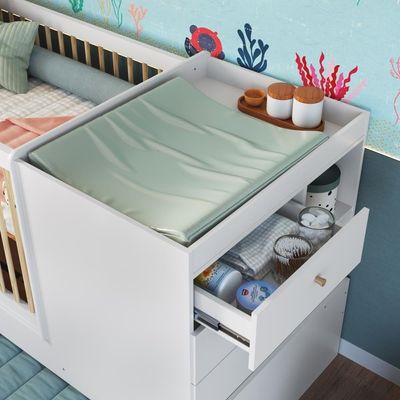 Berço Infantil Multifuncional Menino Menina 194cm Com Cômoda, Trocador E Gavetões Com Rodas Branco