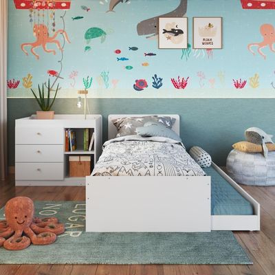 Berço Infantil Multifuncional Menino Menina 194cm Com Cômoda, Trocador E Cama Auxiliar Branco