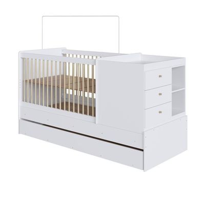 Berço Infantil Multifuncional Menino Menina 194cm Com Cômoda, Trocador E Cama Auxiliar Branco