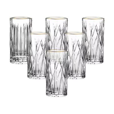 Jogo de Copos Altos Soho com Borda Dourada 350ml L`Hermitage 6 Peças Transparente