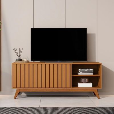 Rack Bancada Açai 140 Cm Tv Até 60 Com Pés Madeira Maciça Nature