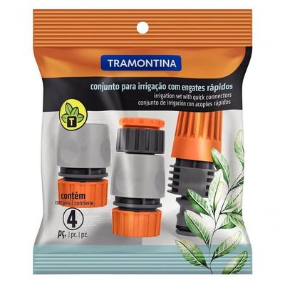 Conjunto Para Irrigação Tramontina Com Engates Rápidos E Esguicho 4 Peças