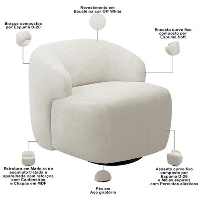 Sofá 4 Lugares Curvo Orgânico com 02 Poltronas Para Sala Living 280cm Barolo L06 Bouclê Off White - Lyam Decor