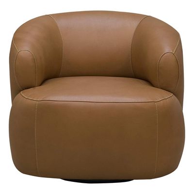 Poltrona Decorativa Giratória Orgânica Para Sala Living Begur L06 Couro Caramelo - Lyam Decor