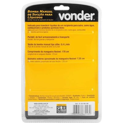 Bomba Manual De Sucção Para Líquidos 100 Ml Vonder