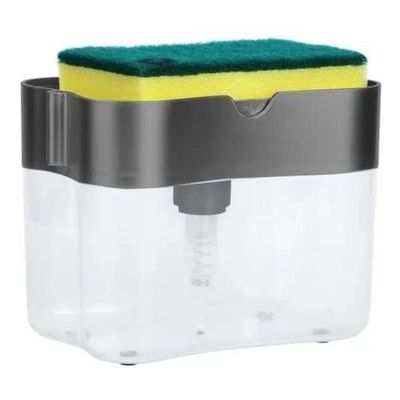 Dispenser Dosador De Detergente Sabão 2x1 Esponja Limpeza Cozinha Com Dosador Preto