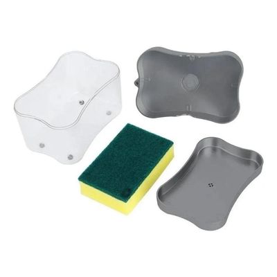 Dispenser Dosador De Detergente Sabão 2x1 Esponja Limpeza Cozinha Com Dosador Preto