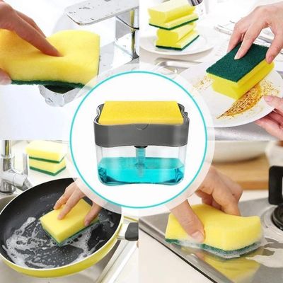 Dispenser Dosador De Detergente Sabão 2x1 Esponja Limpeza Cozinha Com Dosador Preto