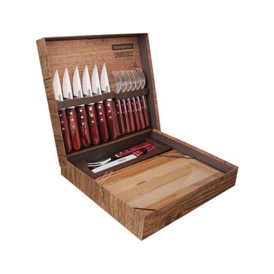Conjunto Para Churrasco Tramontina Com Cabos Em Madeira Polywood Vermelho E Caixa De Papelão 15 Peças