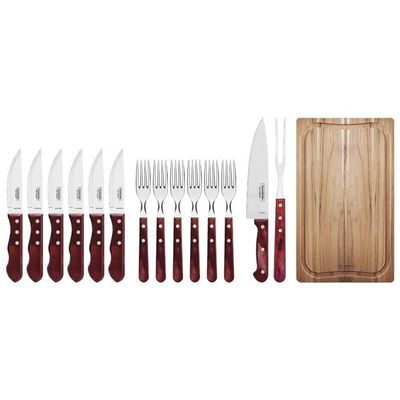 Conjunto Para Churrasco Tramontina Com Cabos Em Madeira Polywood Vermelho E Caixa De Papelão 15 Peças