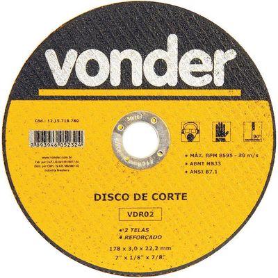 Disco Corte 177,8x3,0x22,22 2 Telas Aço Carbono Vdr0 Vonder
