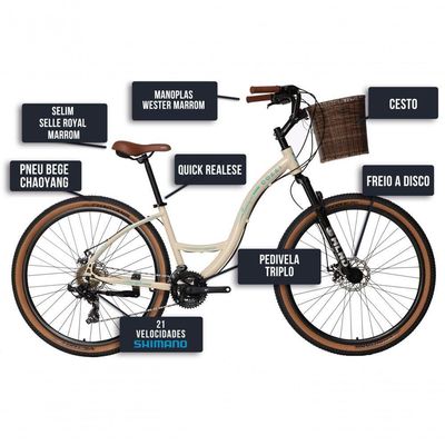 Bicicleta Colli Munique Aluminio Aro 29 Disco-shimano 21v Tamanho Do Quadro 17 Bege Retrô