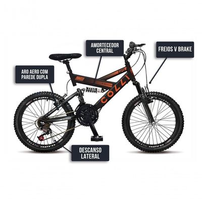 Bicicleta Gps Aro 20 Dupla Suspensão 21 Marchas Colli Preto