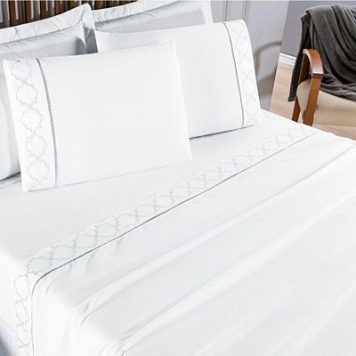 Jogo De Lençol King 300 Fios Bordado Infinity 4 Peças - Branco