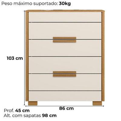 Comoda 4 Gavetas Dhara 86 Cm Moval Freijo Off White