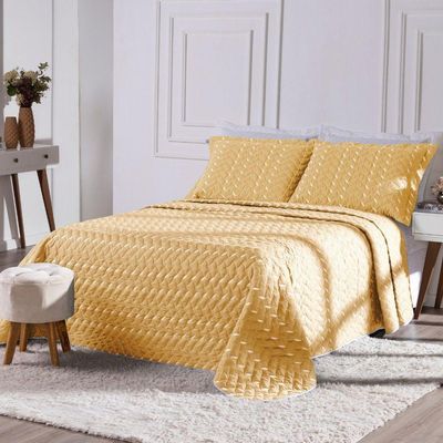 Cobre Leito Bordado 400 Fios Heitor Casal King 100% Poliéster - Amarelo