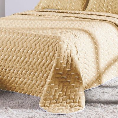 Cobre Leito Bordado 400 Fios Heitor Casal King 100% Poliéster - Amarelo