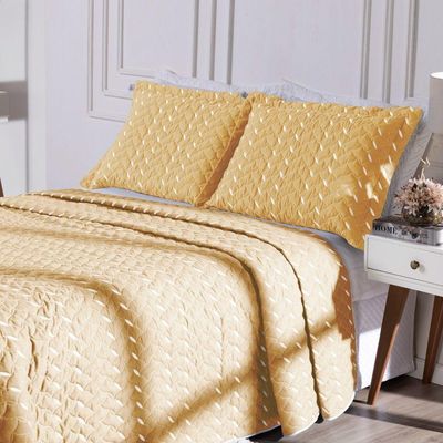 Cobre Leito Bordado 400 Fios Heitor Casal King 100% Poliéster - Amarelo