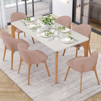 Kit 02 Cadeiras de Jantar e Estar Living Estofada Mia L02 Linho Rosê - Lyam Decor