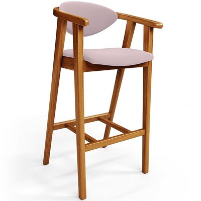 Kit 03 Banquetas Alta Para Cozinha Bancada Bar Sala de Jantar Fixa Cecília L02 Suede Rosê - Lyam