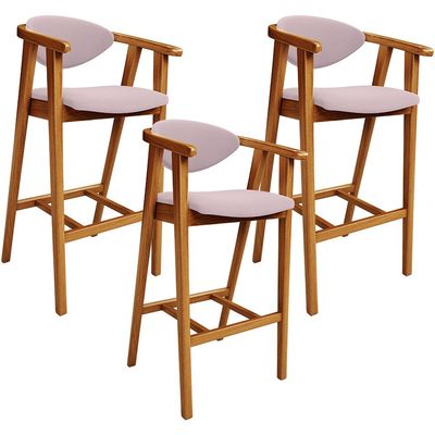 Kit 03 Banquetas Alta Para Cozinha Bancada Bar Sala de Jantar Fixa Cecília L02 Suede Rosê - Lyam