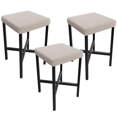 Kit 03 Banquetas Baixa Bar Cozinha Sala De Jantar Preto Stella L02 Bouclê Creme - Lyam Decor