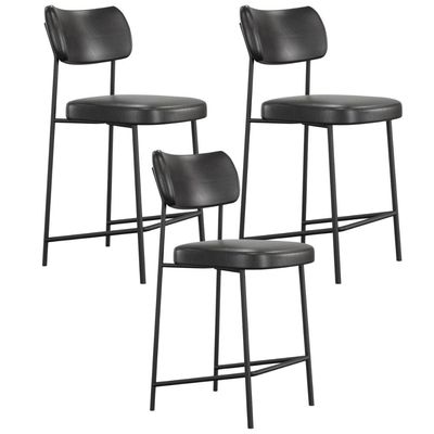 Kit 03 Banquetas Baixa Bar Cozinha Sala De Jantar Preto Melina L02 Couríssimo Preto - Lyam Decor