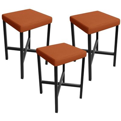 Kit 03 Banquetas Baixa Bar Cozinha Sala De Jantar Preto Stella L02 Tecido Terracota - Lyam Decor