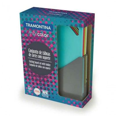 Conjunto De Tábuas De Corte Tramontina Mixcolor 5 Peças Com Suporte