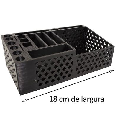 Porta Caneta Objetos Escritório Mesa Vazado 18 cm Impressão 3D Preto