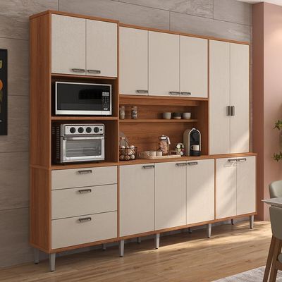 Cozinha Compacta Pulse - 2,60m 12 Portas E 3 Gavetas - Lukaliam Móveis Jequitiba-areia Jequitiba-areia