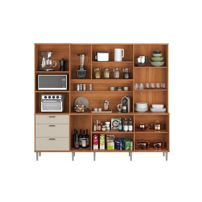 Cozinha Compacta Pulse - 2,60m 12 Portas E 3 Gavetas - Lukaliam Móveis Jequitiba-areia Jequitiba-areia
