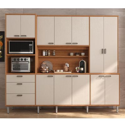 Cozinha Compacta Pulse - 2,60m 12 Portas E 3 Gavetas - Lukaliam Móveis Jequitiba-areia Jequitiba-areia