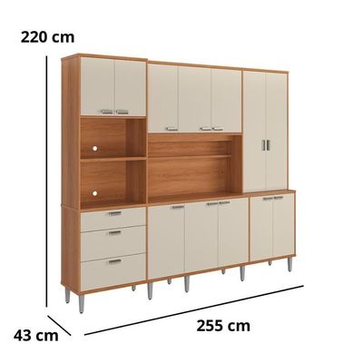 Cozinha Compacta Pulse - 2,60m 12 Portas E 3 Gavetas - Lukaliam Móveis Jequitiba-areia Jequitiba-areia