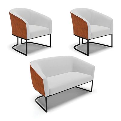 Namoradeira e 2 Poltronas Industrial Preto Stella Noz/Linho Cinza D03 - D'Rossi