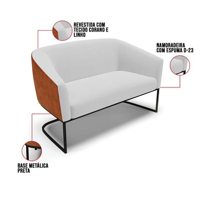 Namoradeira e 2 Poltronas Industrial Preto Stella Noz/Linho Cinza D03 - D'Rossi