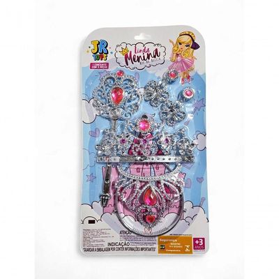 Kit Fantasia Infantil Princesa Coroa Varinha E Acessórios Joia Coração