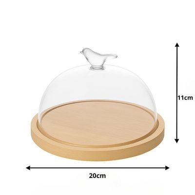 Queijeira Bird com Base de Bambu 20x11cm Vidro Wolff Mesa Posta Café da Manhã